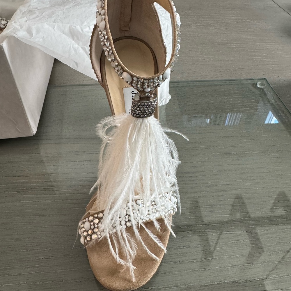 Jimmy Choo Viola 110 Crystal Ostrich Feather Tassel Wedding Sandals EU 37.5 - Picture 3 of 8